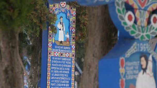 Gravestone Merry Cemetery Sapanta — Stock Video