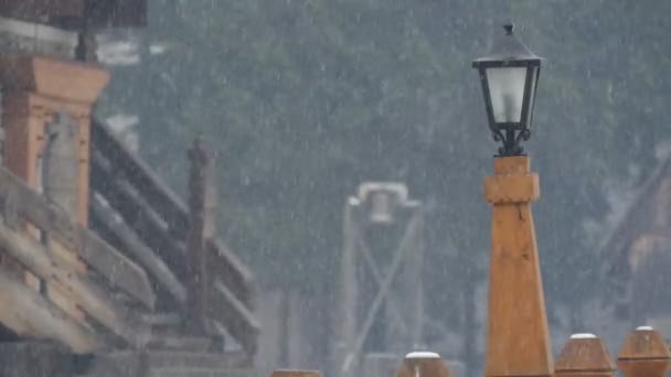 Palo Della Lampada Durante Nevicata — Video Stock