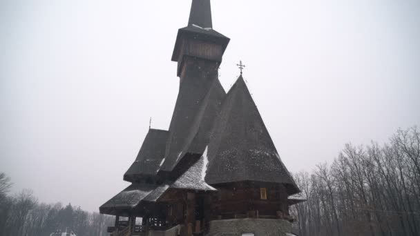 Wooden Church Sapanta Winter — Stock Video