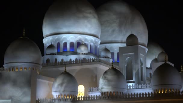 Sjeik Zayed Grote Moskee Nachts Gezien — Stockvideo