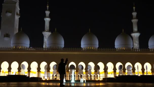 Sjeik Zayed Grote Moskee Nachts Abu Dhabi — Stockvideo