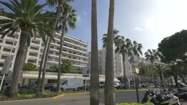 Boulevard Croisette Mit Gebäude Und Autos — Stockvideo