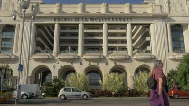 Die Fassade Des Palais Mediteranee Nizza — Stockvideo