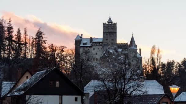 Zeitraffer Der Burg Bran Der Abenddämmerung — Stockvideo