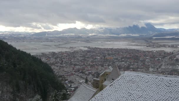 Angolo Alto Rasnov Una Giornata Invernale — Video Stock