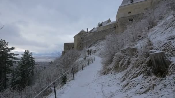 Callejón Cubierto Nieve Ciudadela Rasnov — Vídeos de Stock