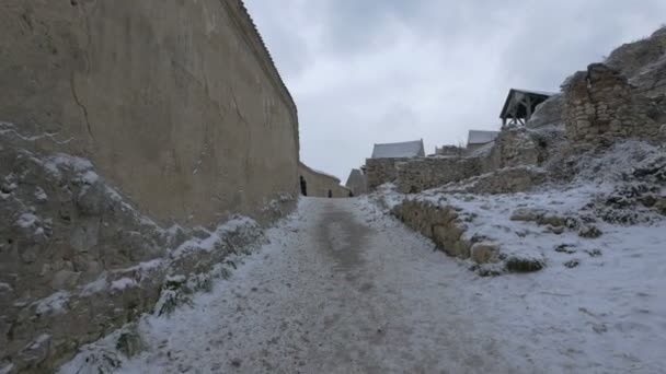 Ruinas Ciudadela Rasnov Día Invierno — Vídeo de stock