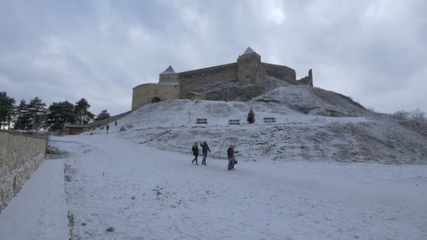 Ciudadela Rasnov Día Nublado Invierno — Vídeos de Stock