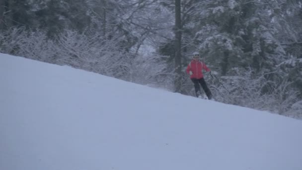 Woman Skiing Mountains — Stock Video