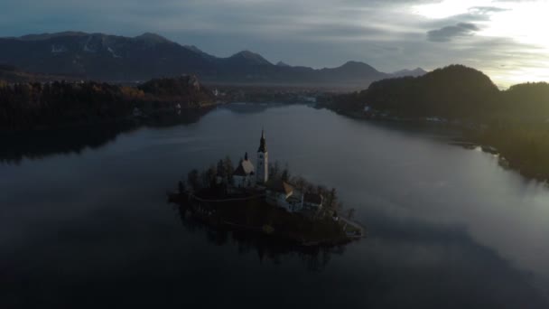 Vista Aérea Isla Bled — Vídeos de Stock