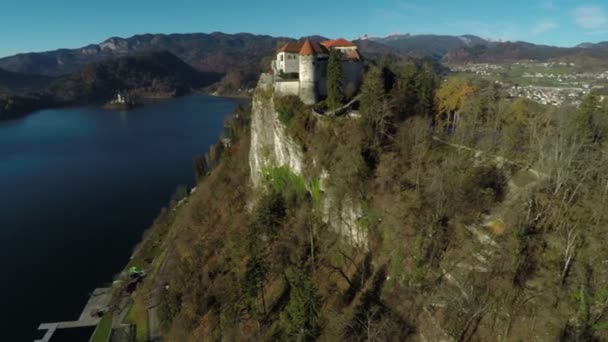 Letecký Pohled Vrchol Útesu Jezera Bled — Stock video