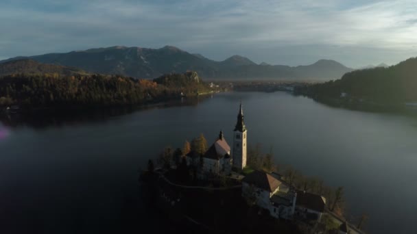 Vue Aérienne Île Sur Lac Bled — Video