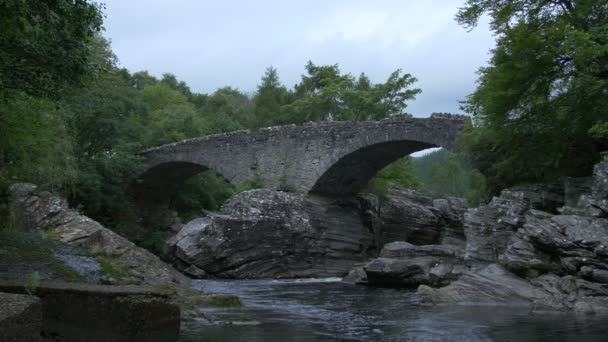 Gebogen Brug Een Rivier — Stockvideo