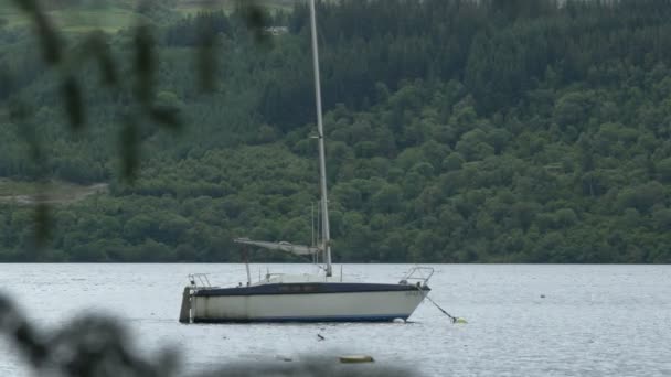 Sailboat Anchored Loch Ness — Stockvideo