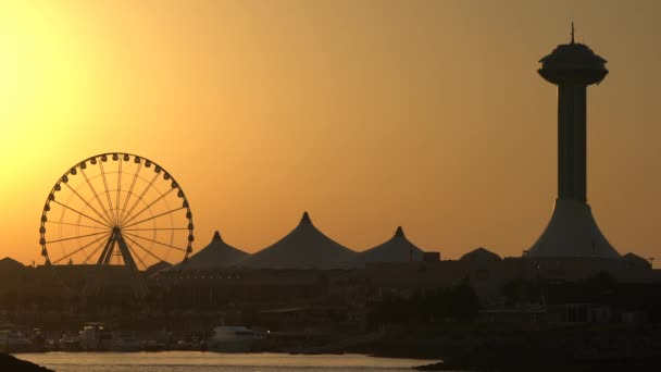 Marina Met Reuzenrad Gezien Bij Zonsondergang Abu Dhabi — Stockvideo