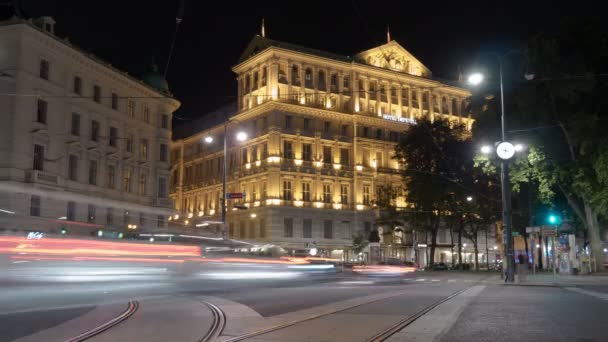Timelapse Del Hotel Imperial Por Noche Viena Austria — Vídeo de stock