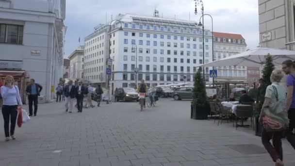 Walking Riding Bikes Bognergasse Street — Stock Video