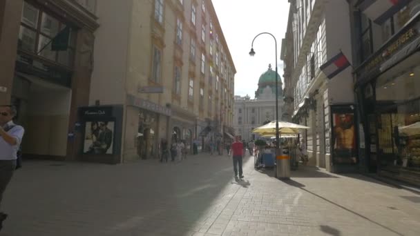 Ludzie Spacerujący Kohlmarkt Pobliżu Michaelerplatz — Wideo stockowe