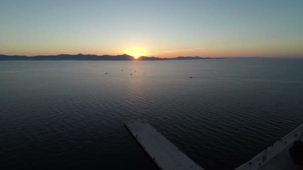 Letecký Výhled Moře Při Západu Slunce Zadar — Stock video