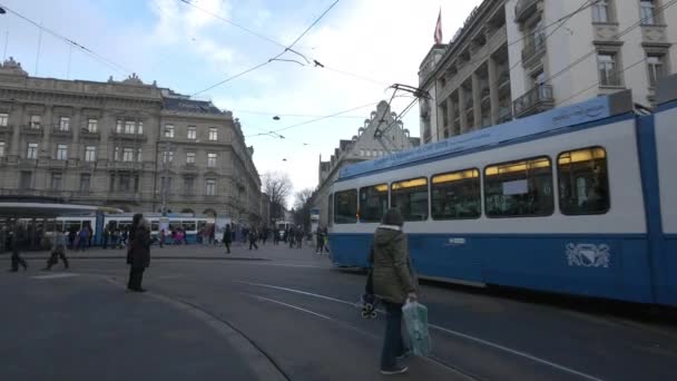 Tramvia Che Passa Strada Zurigo — Video Stock