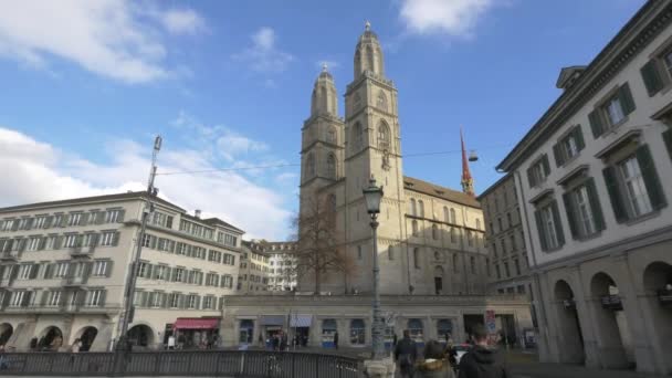 Grossmunster Cathedral Limmatquai Zurich — Stock Video