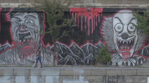 Граффити Вдоль Дунайского Канала — стоковое видео