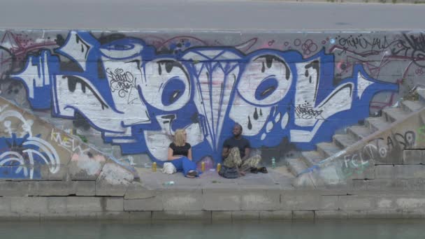Arte Urbana Longo Canal Danúbio — Vídeo de Stock