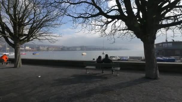 Ludzie Siedzący Nabrzeżu Zurychu Szwajcaria — Wideo stockowe