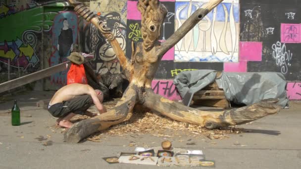 Artiste Travaillant Sur Bois — Video