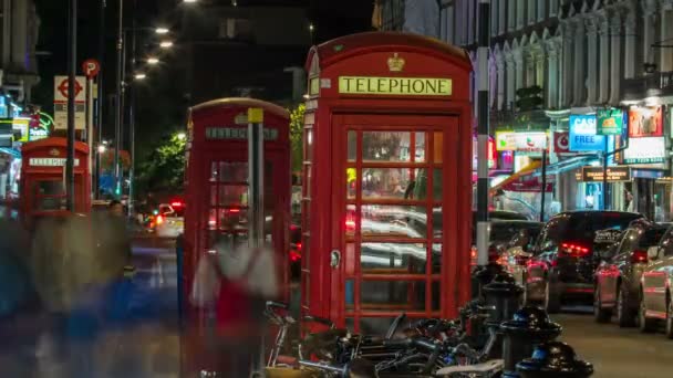 Nocny Timelapse Czerwonych Budek Telefonicznych — Wideo stockowe