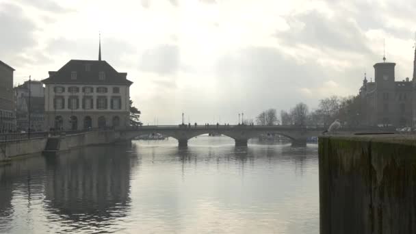 Puente Sobre Río Limmat Zurich Suiza — Vídeo de stock