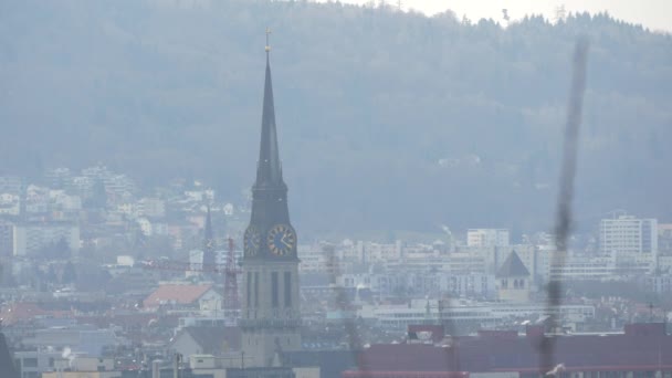 Church Tower Zurich Switzerland — Stock Video
