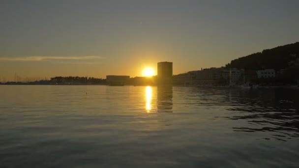 Тімелапс Моря Прибережного Міста Заході Сонця — стокове відео