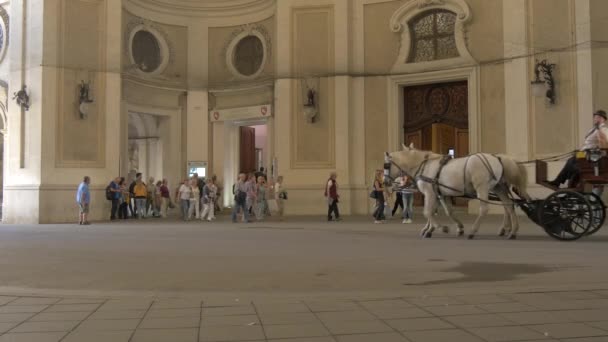 Häst Vagn Och Turister Inne Hofburg Palace — Stockvideo