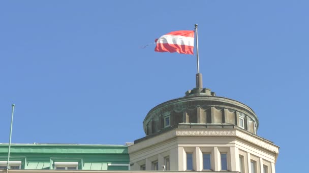 Die Österreichische Flagge Weht Auf Einem Gebäude — Stockvideo