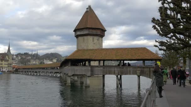 Kapellbron Lucerne — Stockvideo