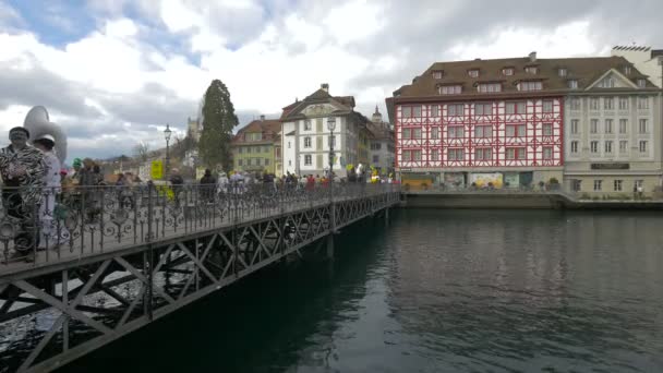 Kapellenbrücke Über Die Reuss Luzern — Stockvideo