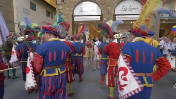 Artistas Rua Com Instrumentos Bandeiras — Vídeo de Stock