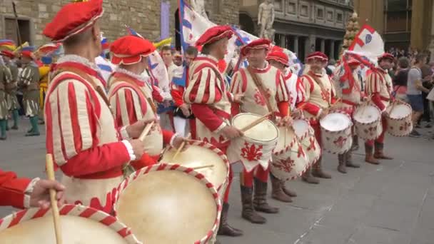 Drummers Kostuums Tijdens Een Parade Florence — Stockvideo