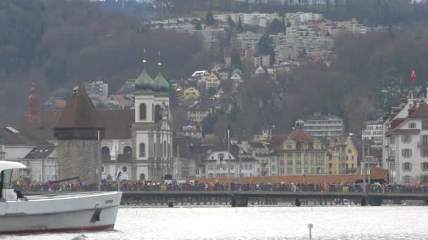 Barca Vela Sul Lago Lucerna — Video Stock