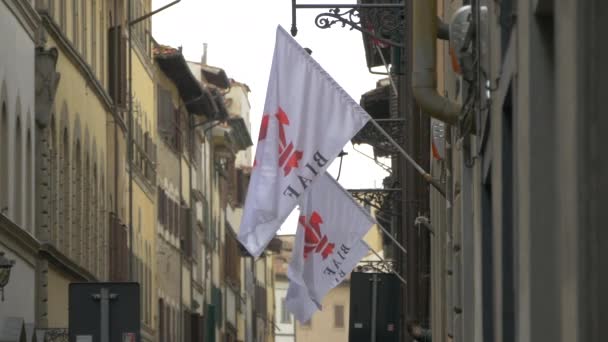 Bandiere Bianche Che Sventolano Una Facciata Edificio — Video Stock