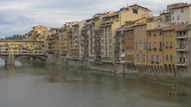 Byggnader Vid Floden Arno Florens — Stockvideo