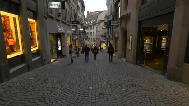 People Walking Rue Bourg Lausanne — Stock Video