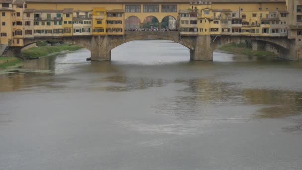 Eine Mittelalterliche Bogenbrücke Über Einen Fluss — Stockvideo