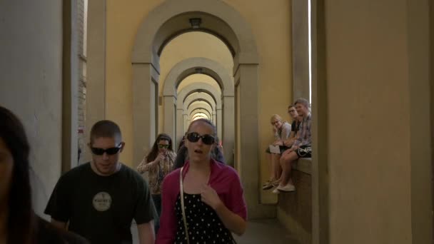 People Walking Corridor Arches — Stock Video