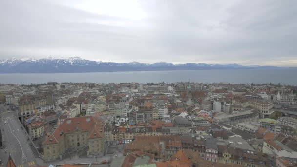 Stadsgezicht Van Lausanne Een Bewolkte Dag — Stockvideo