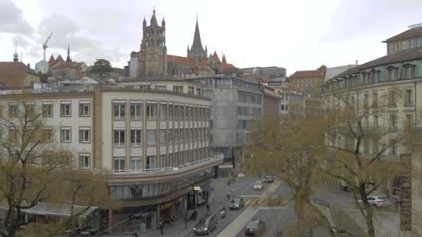 Hög Vinkel Rue Central Lausanne — Stockvideo