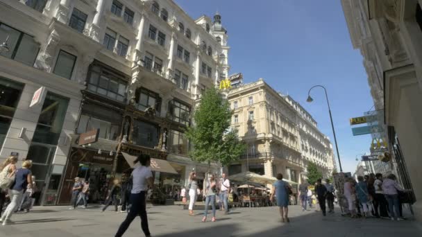 Περπάτημα Από Καταστήματα Και Κτίρια Στην Οδό Karntner — Αρχείο Βίντεο