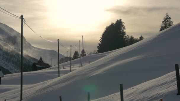 Beiträge Auf Einem Schneebedeckten Hügel — Stockvideo