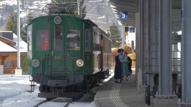 Vrouwen Naast Een Stationaire Trein — Stockvideo